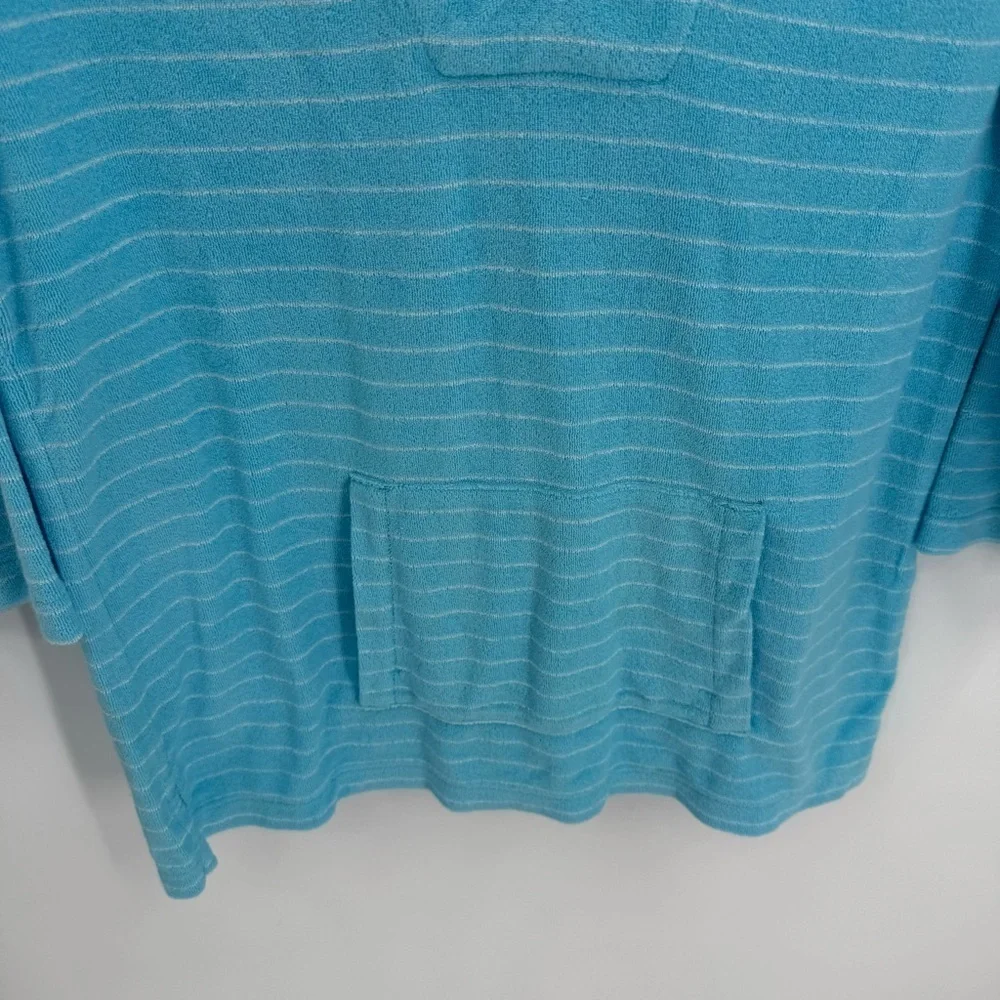 J.CREW NWT Top Womens Size M Terry Striped Hoodie 3/4 Sleeve Pullover blue